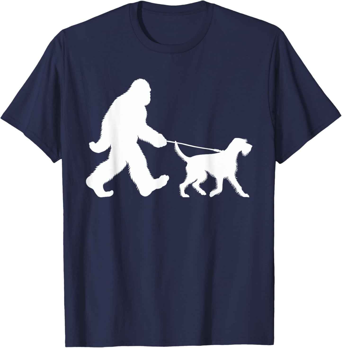 Bigfoot Walking a Dog Funny German Wirehaired Pointer Lovers T-Shirt - T-Shirt | Navy