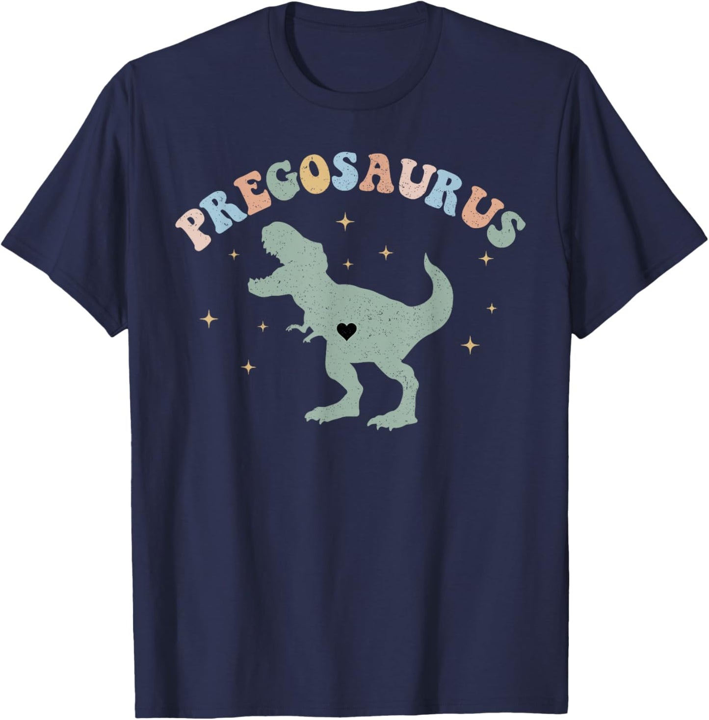 Retro Pregosaurus Pregnant Dinosaur Pregnancy Announcement T-Shirt - T-Shirt | Navy