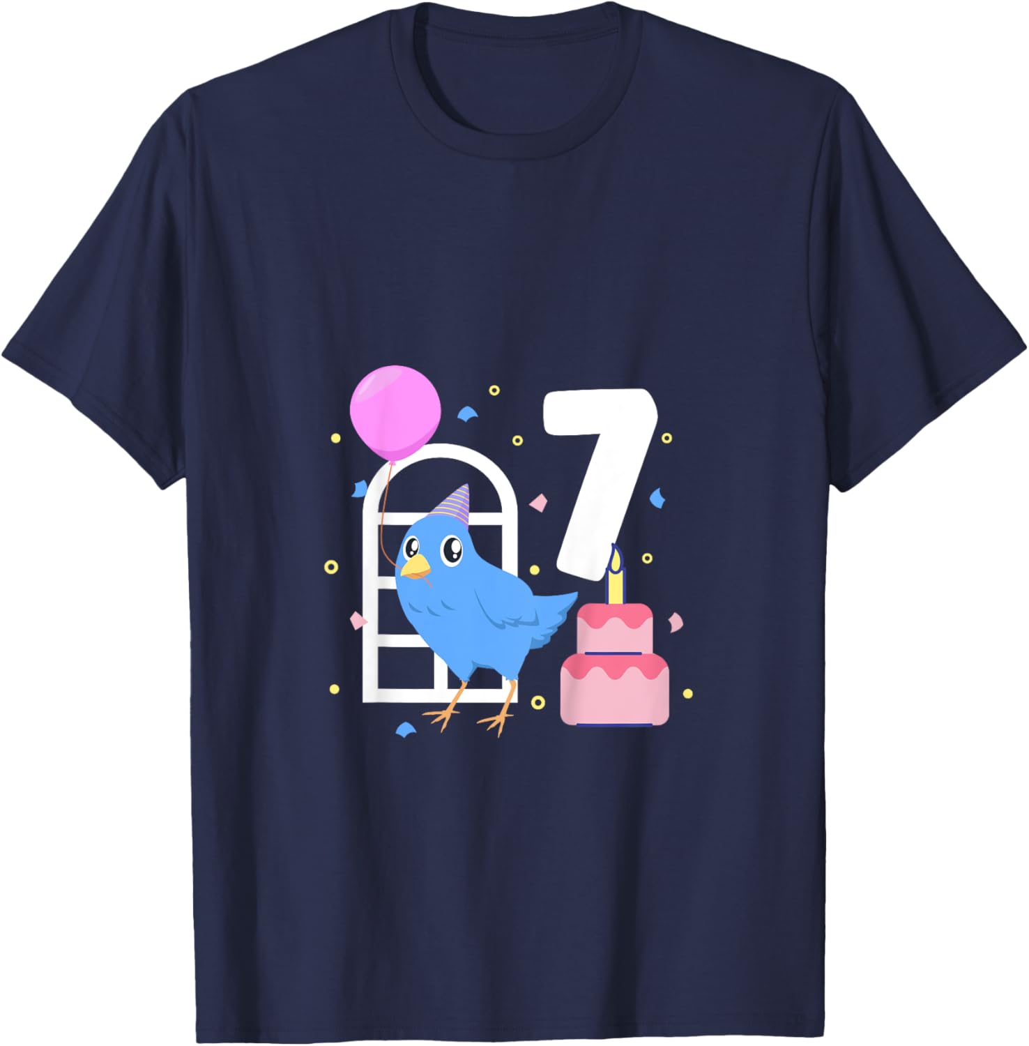 Kids I am 7 with bird - kids birthday 7 years old T-Shirt - T-Shirt | Navy