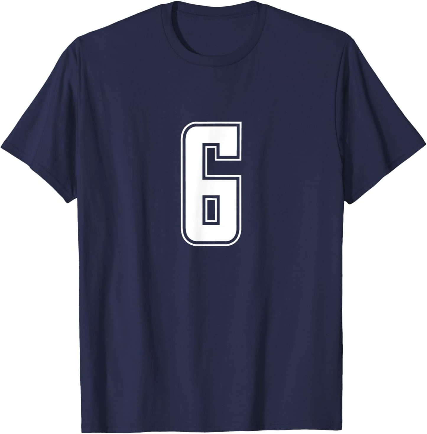 Number 6 Team Junior College Sports Uniform Numbered T-Shirt - T-Shirt | Navy