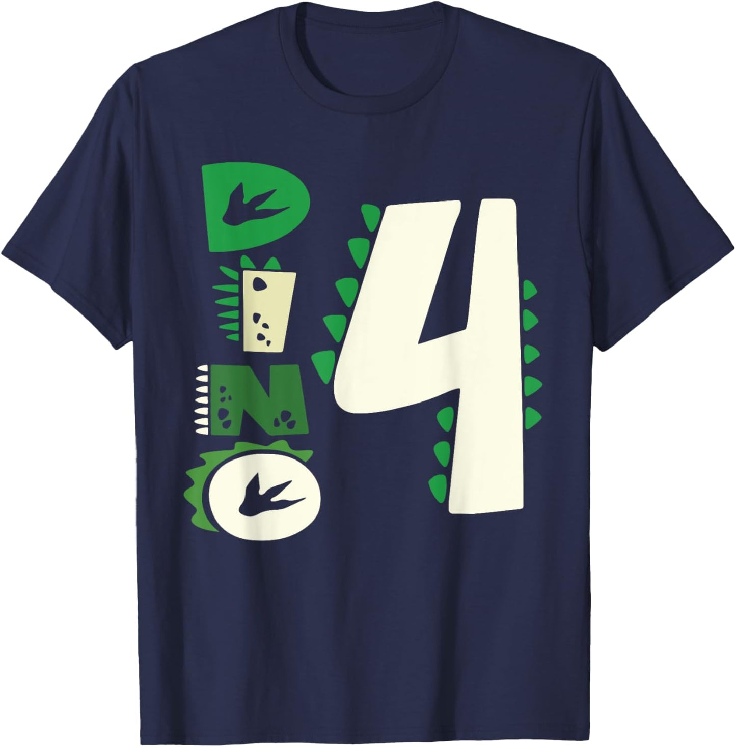 Dino Four Birthday Saurus Dinosaur Birthday Mom Dad Kids T-Shirt - T-Shirt | Navy