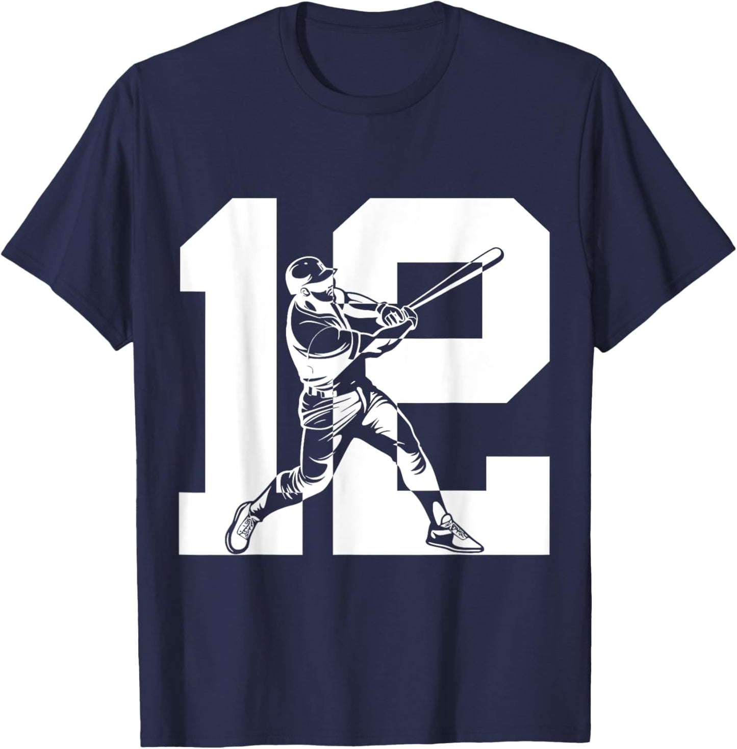 Number 12 Years Baseball 12th Birthday T-Shirt - T-Shirt | Navy