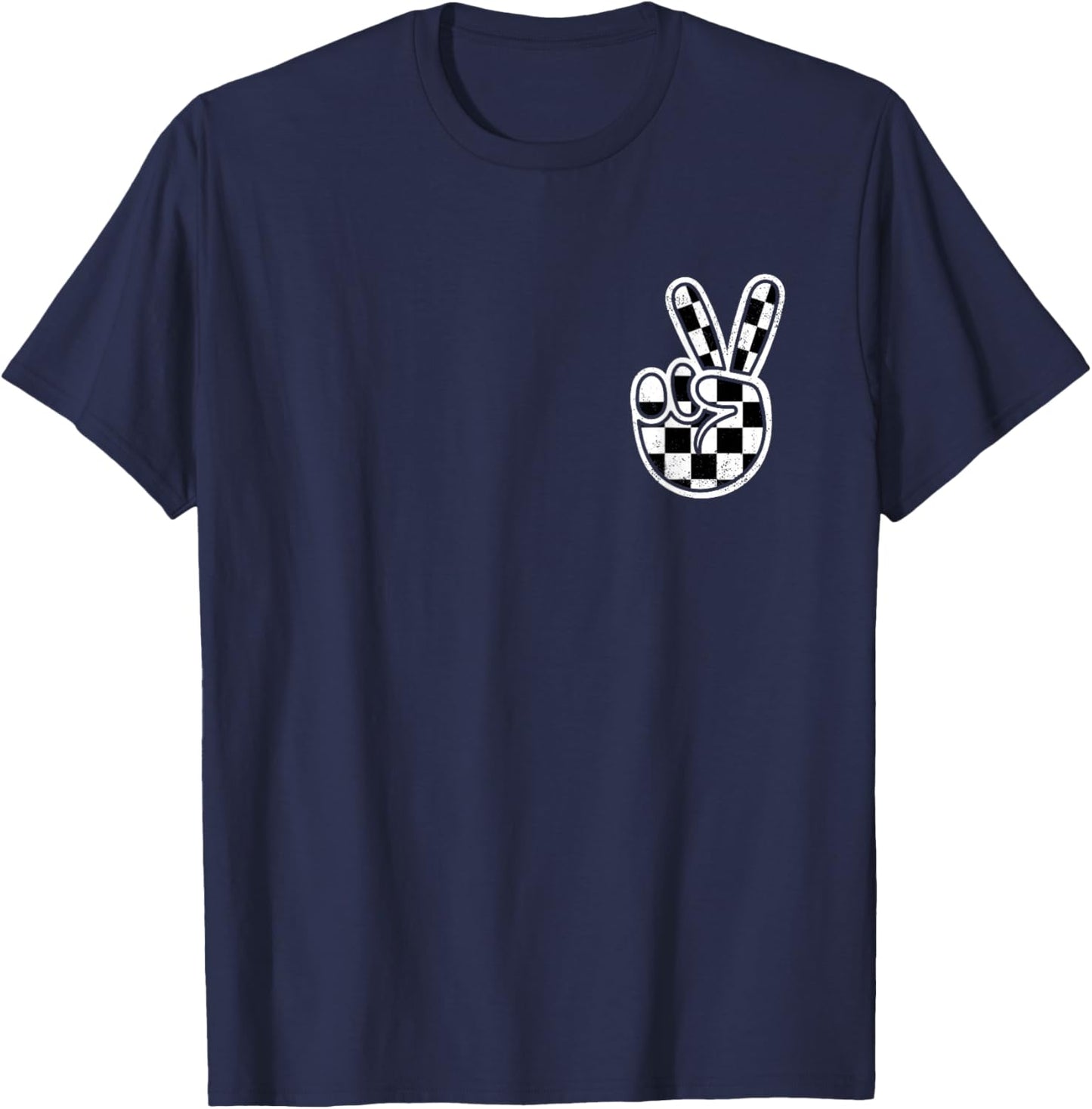 Checkered Peace Sign Hand Racing Flag Race Car Boys Pocket T-Shirt - T-Shirt | Navy
