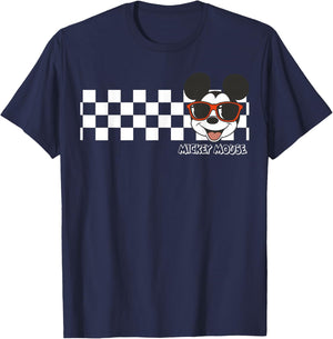 Disney Mickey and Friends Mickey Mouse Checkerboard Stripe T-Shirt - T-Shirt | Navy