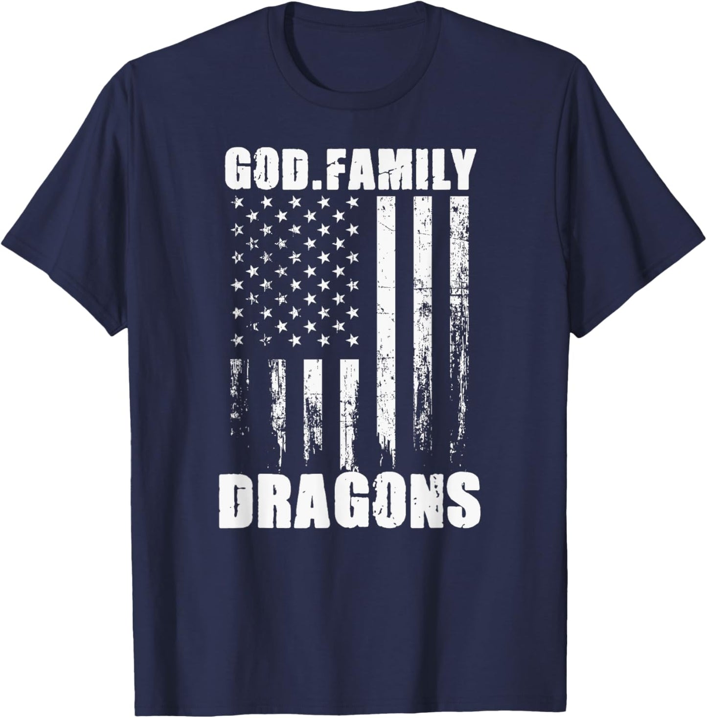 New Palestine Dragons God. Family. Vintage USA Flag T-Shirt - T-Shirt | Navy
