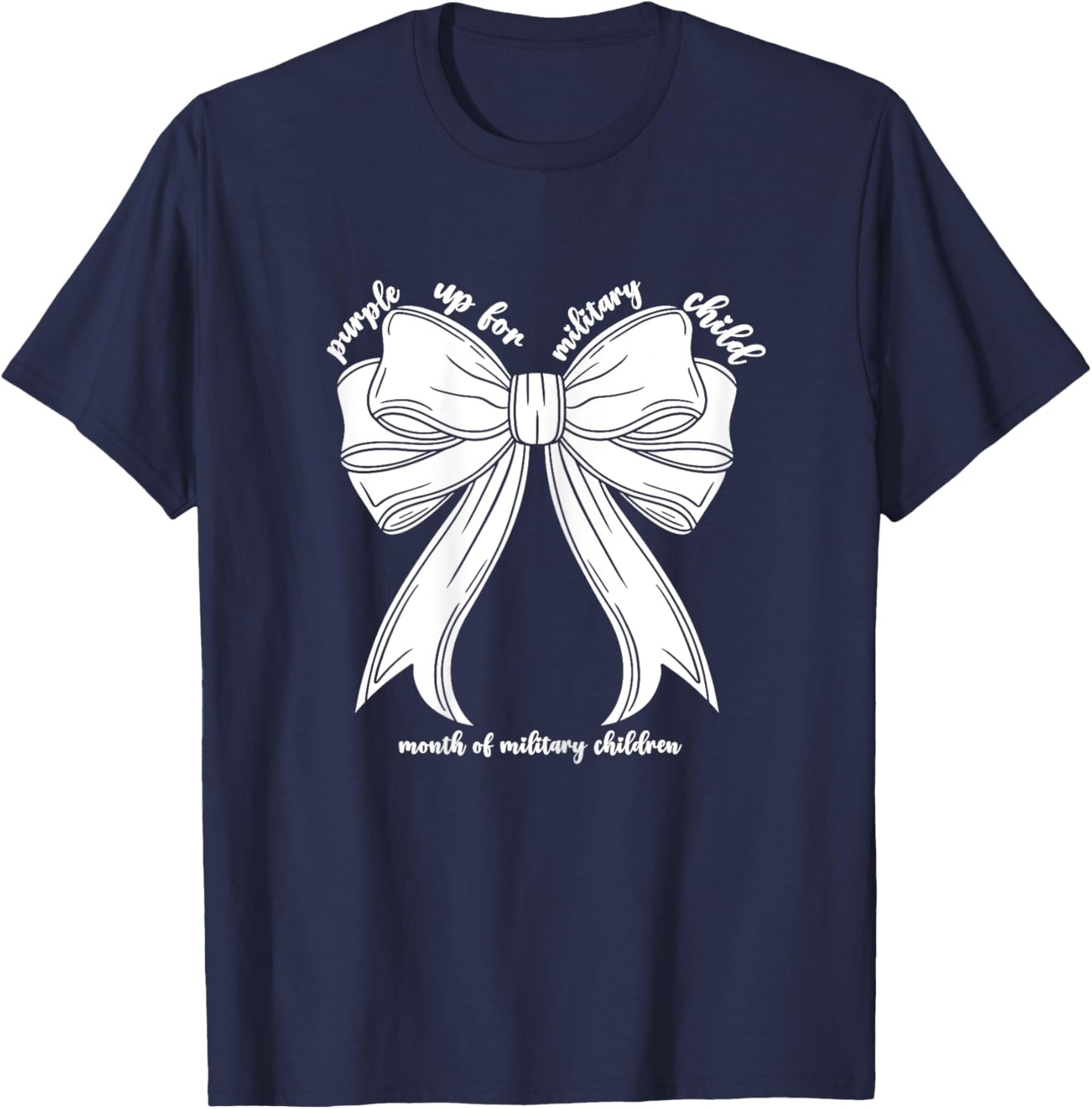 Purple Up for Military Child Month Military Kids Girls Bow T-Shirt - T-Shirt | Navy