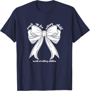 Purple Up for Military Child Month Military Kids Girls Bow T-Shirt - T-Shirt | Navy