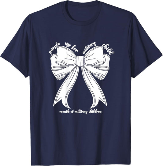 Purple Up for Military Child Month Military Kids Girls Bow T-Shirt - T-Shirt | Navy
