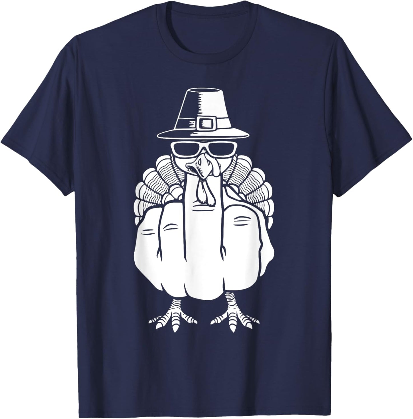 Turkey Middle Finger Adult Anti Social Thanksgiving Hand T-Shirt - T-Shirt | Navy