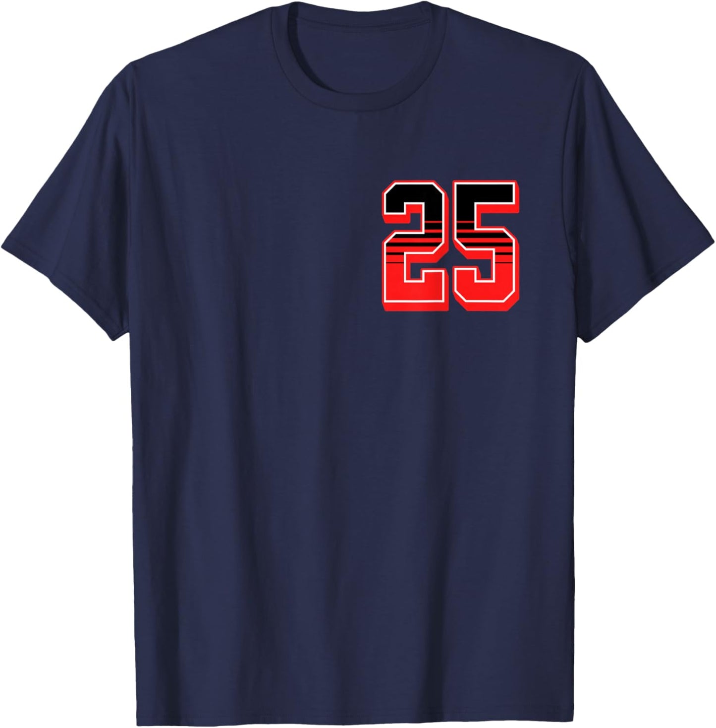 Red Black Sports Team Number #25 T-Shirt - T-Shirt | Navy