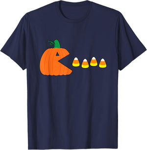 Funny Halloween Pumpkin Eating Candy Corn Halloween Gamer T-Shirt - T-Shirt | Navy