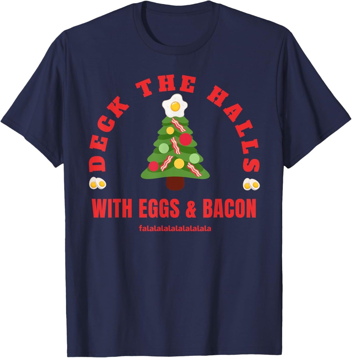 GoodVibesMarketPlace Keto Carnivore Christmas - Black, X-Small, -Adults, Short Sleeve, , Holiday Bacon and Eggs Pattern for Meat Lovers, Carnivore Diet Enthusiasts T-Shirt - T-Shirt | Navy