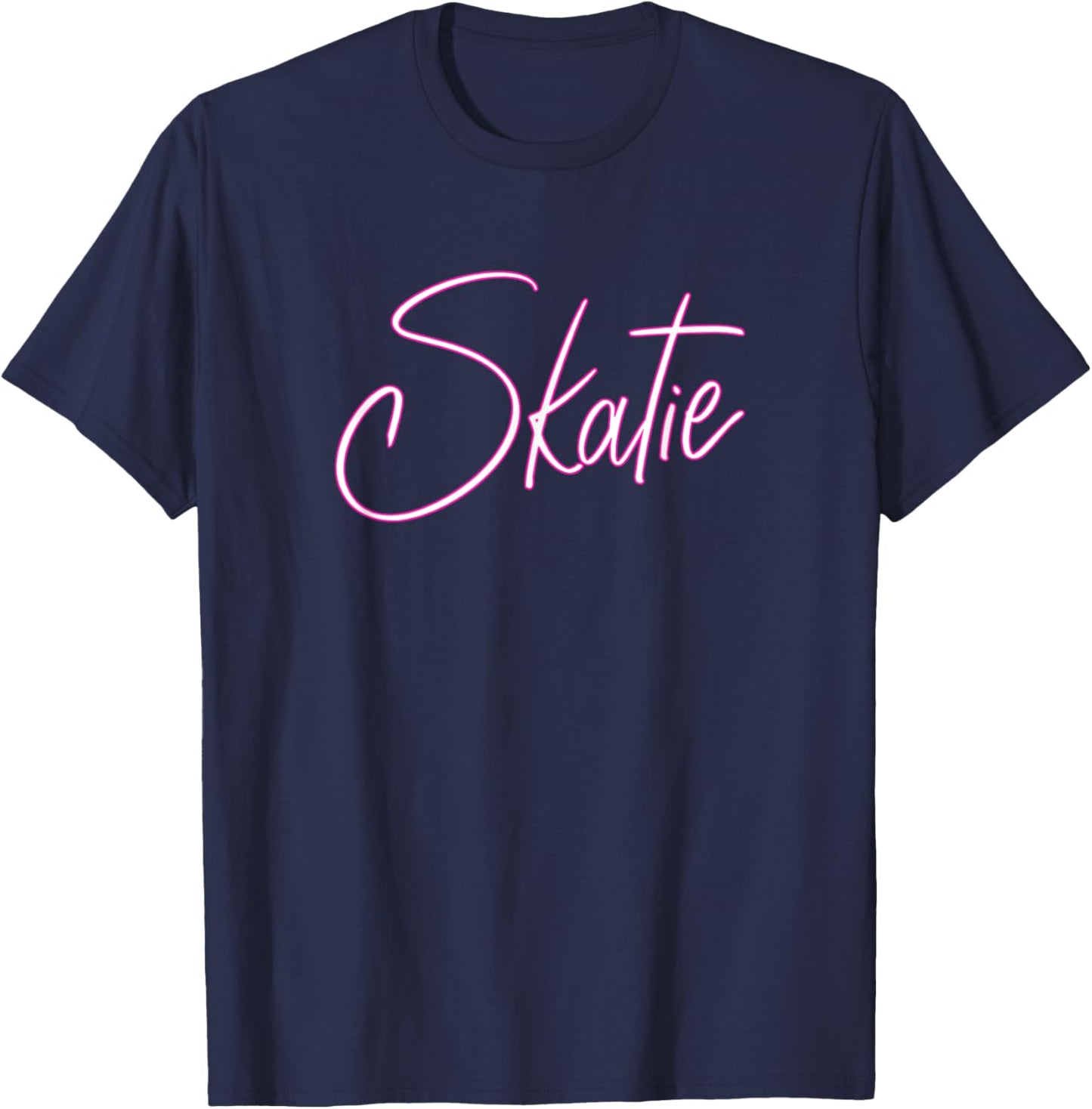 Skatie White with Pink Outline Bold and Stylish Design T-Shirt - T-Shirt | Navy