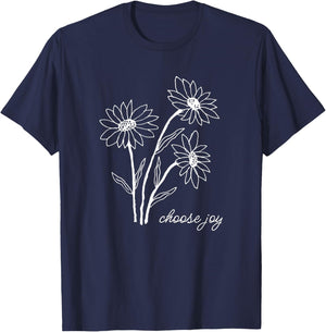 CAMCdesigns Choose Joy Floral Flower Garden Happy Christian Inspiration , Small, Black T-Shirt - T-Shirt | Navy