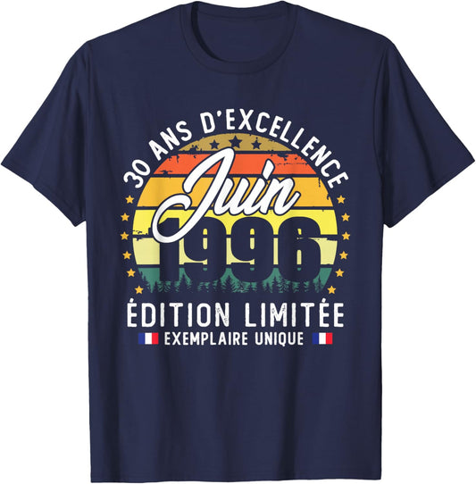 Vintage Juin 1996 Cadeau d'anniversaire 30 Ans Homme Femme T-Shirt - T-Shirt | Navy