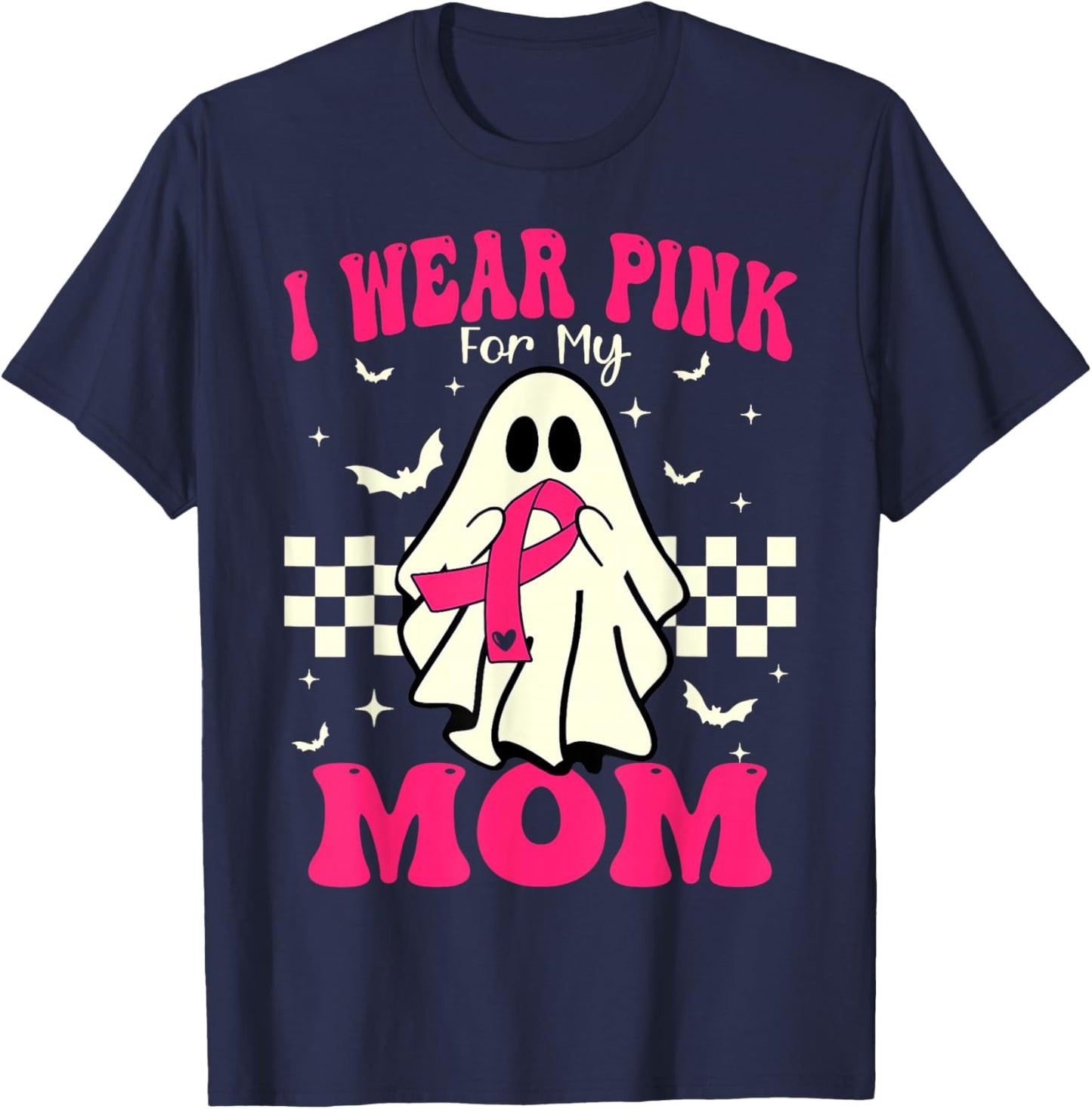 I Wear Pink for My Mom Ghost Halloween Breast Cancer T-Shirt - T-Shirt | Navy