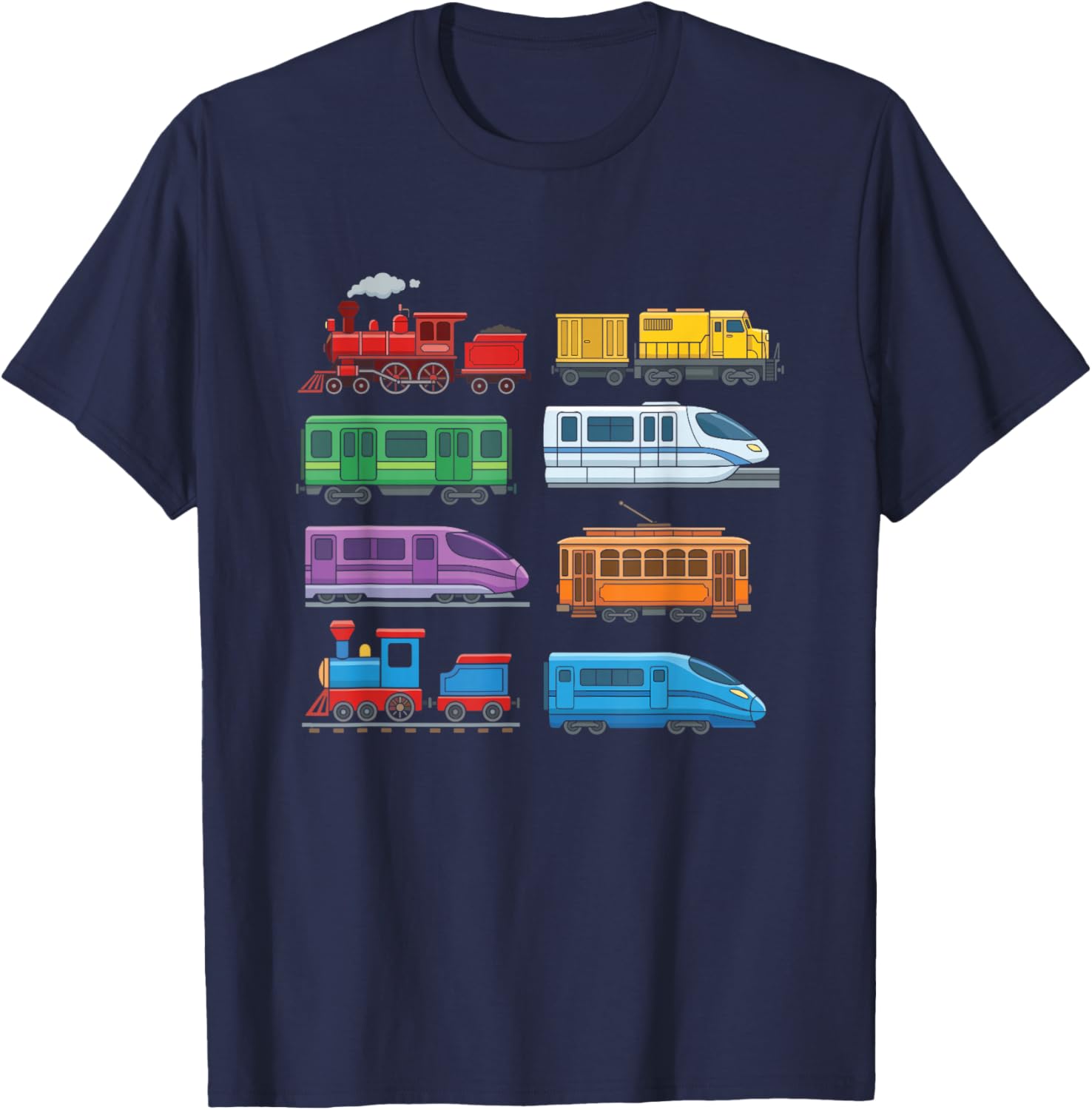 Colourful Railway Trains Locomotives Retro Modern Children's T-Shirt - T-Shirt | Navy