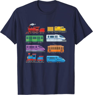 Colourful Railway Trains Locomotives Retro Modern Children's T-Shirt - T-Shirt | Navy
