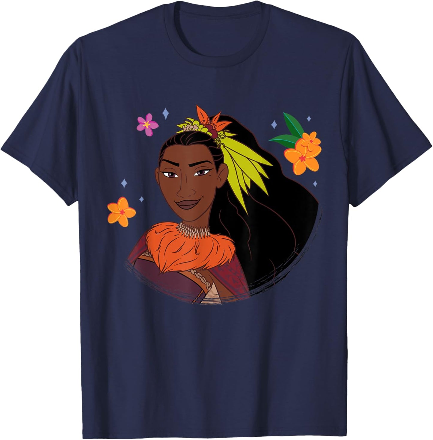 Disney Moana 2 Big Face Matangi Tropical Flowers Costume T-Shirt - T-Shirt | Navy