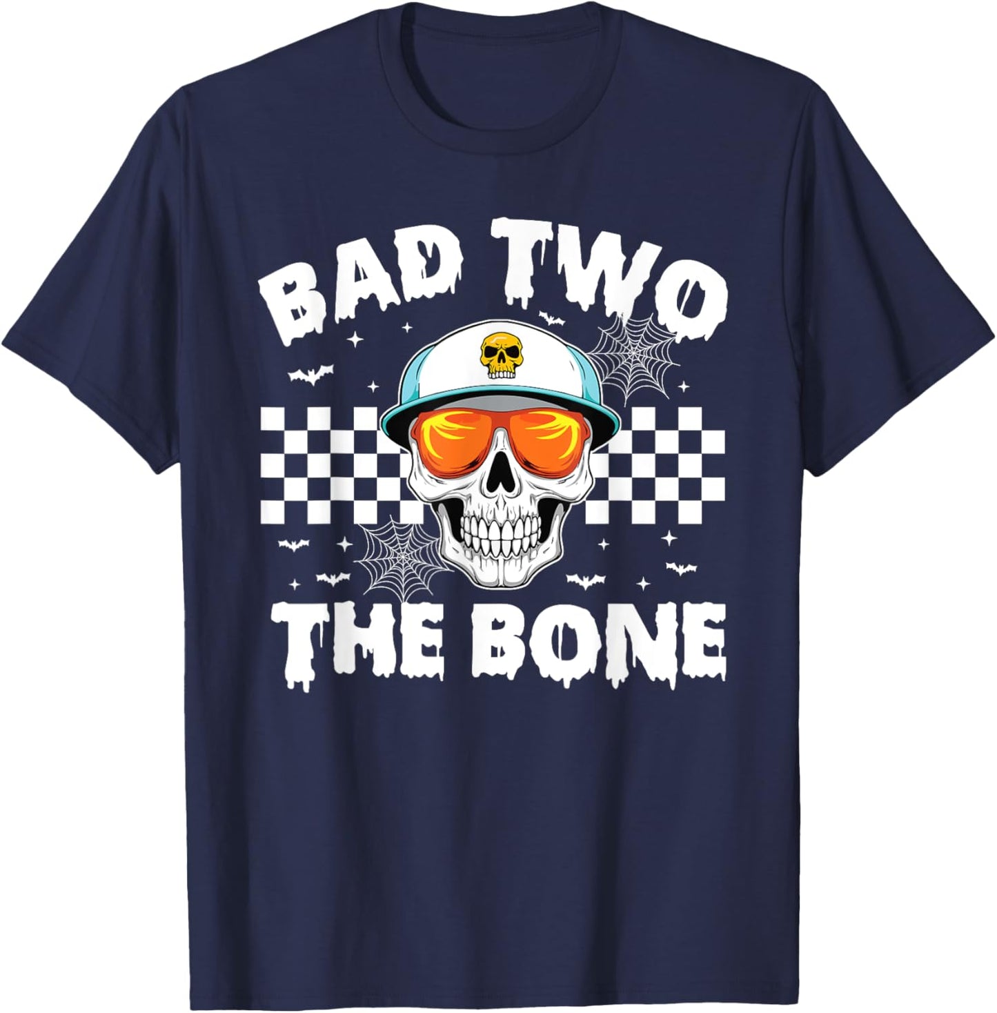 Bad To The Bone Skeleton Halloween TWO Birthday Toddler Kids T-Shirt - T-Shirt | Navy