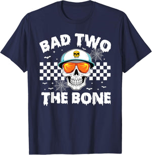 Bad To The Bone Skeleton Halloween TWO Birthday Toddler Kids T-Shirt - T-Shirt | Navy