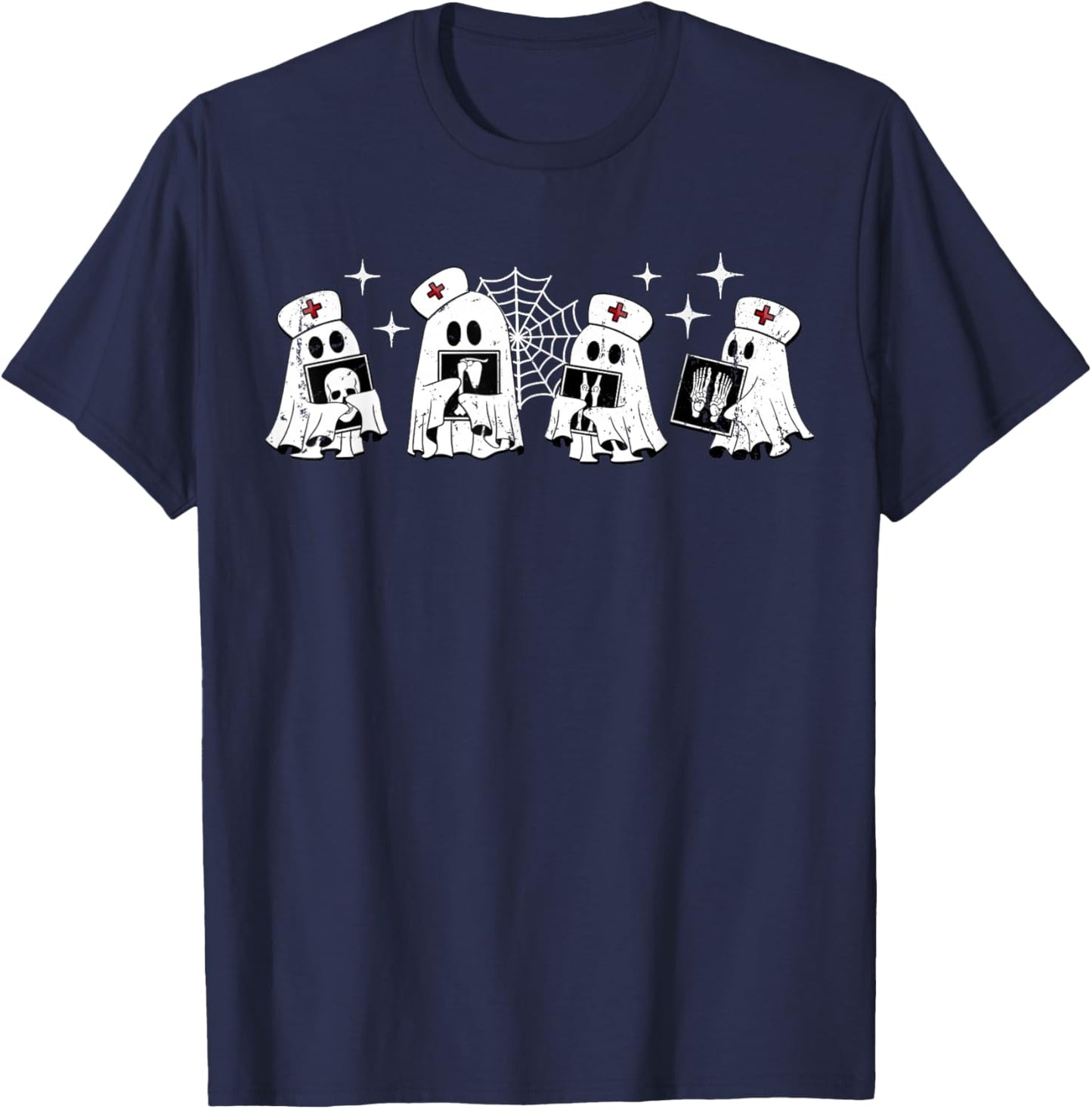 Funny Radiology Ghost Boo Crew Skeleton X-ray Bones RAD Tech T-Shirt - T-Shirt | Navy