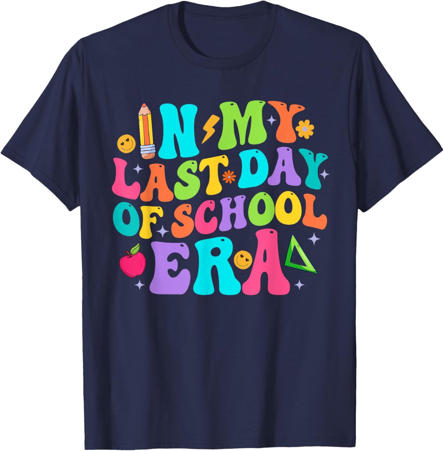 in My Last Day of School Era School's Out for Summer Groovy T-Shirt - T-Shirt | Navy