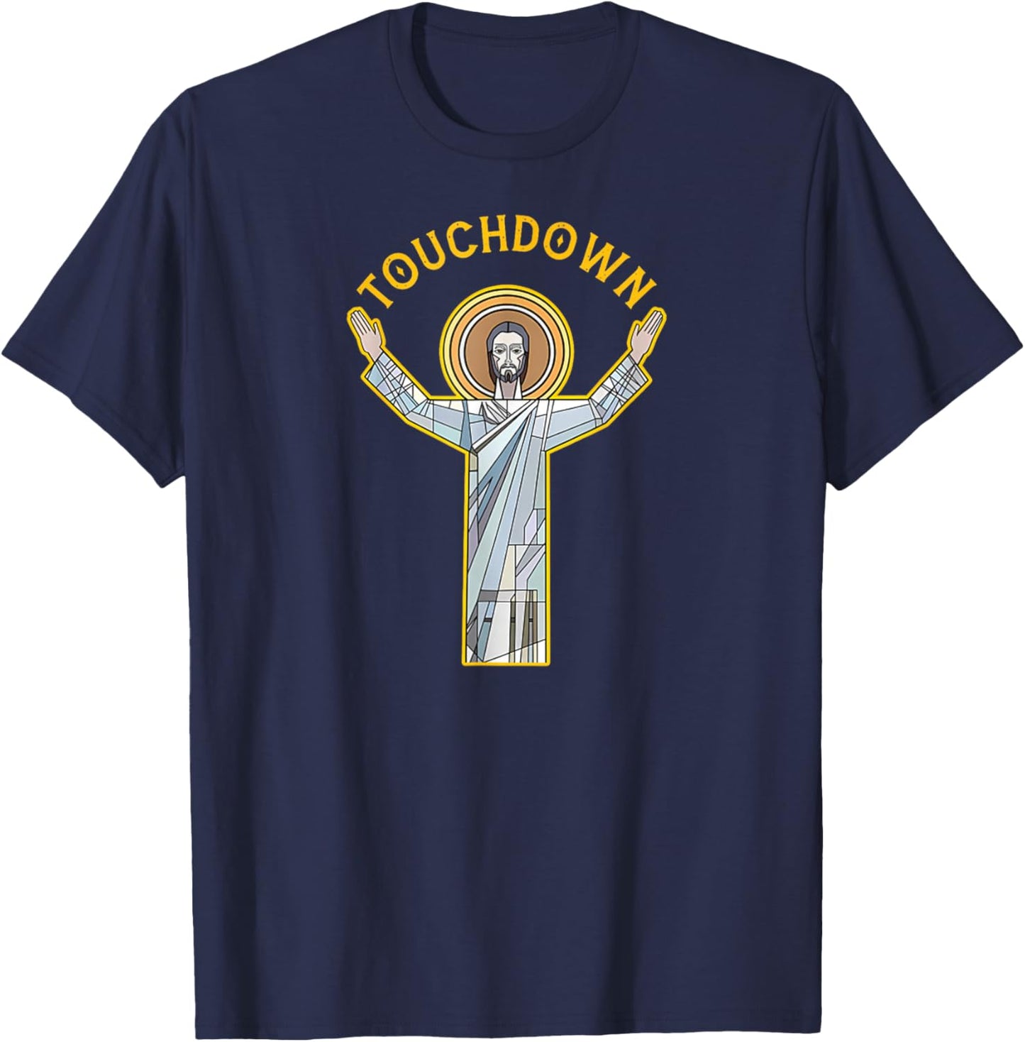 Jesus Touchdown Fun Christian Faith Saying Meme Christ Pray T-Shirt - T-Shirt | Navy