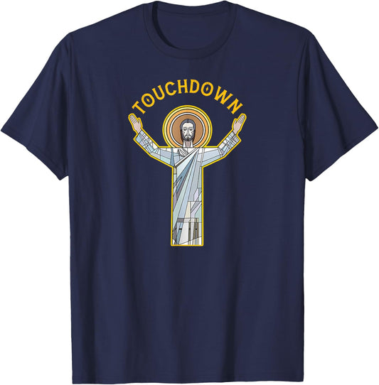 Jesus Touchdown Fun Christian Faith Saying Meme Christ Pray T-Shirt - T-Shirt | Navy