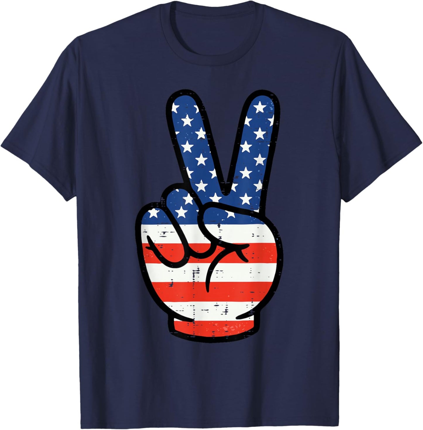 4th of July Peace Hand USA Flag Patriotic Men Women Kids T-Shirt - T-Shirt | Navy