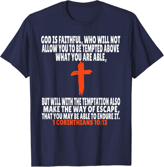 1 Corinthians 10:13 Bible Verses Scripture T-Shirt - T-Shirt | Navy