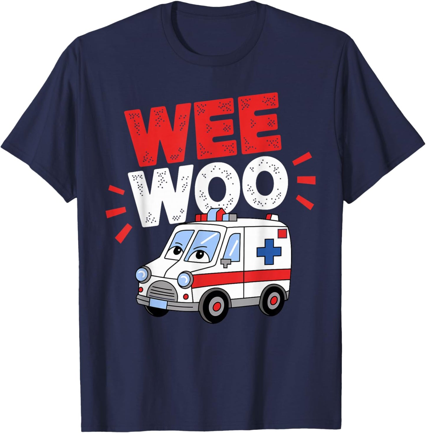 Funny Wee Woo EMT Paramedic - Black, Small, Short Sleeve, Modern, Cartoon, Fun, Classic, Humorous T-Shirt - T-Shirt | Navy