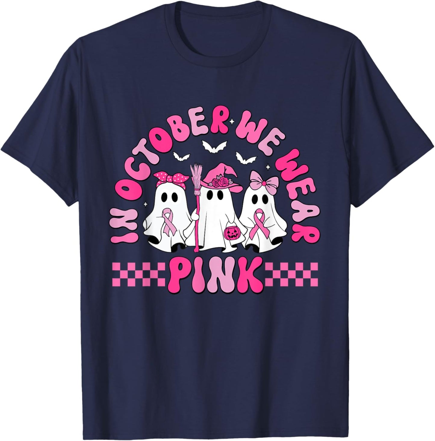 In October We Wear Pink Halloween PCT Breast Cancer T-Shirt - T-Shirt | Navy