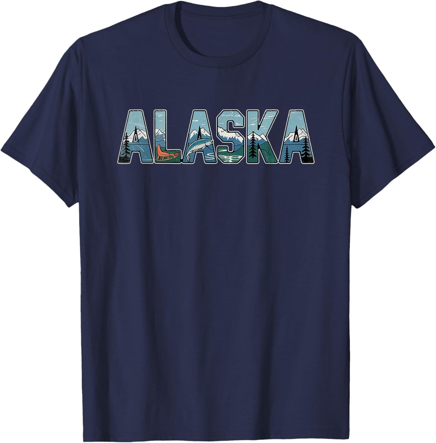 Alaska - Retro Vintage Travel Outdoors Mountain T-Shirt - T-Shirt | Navy