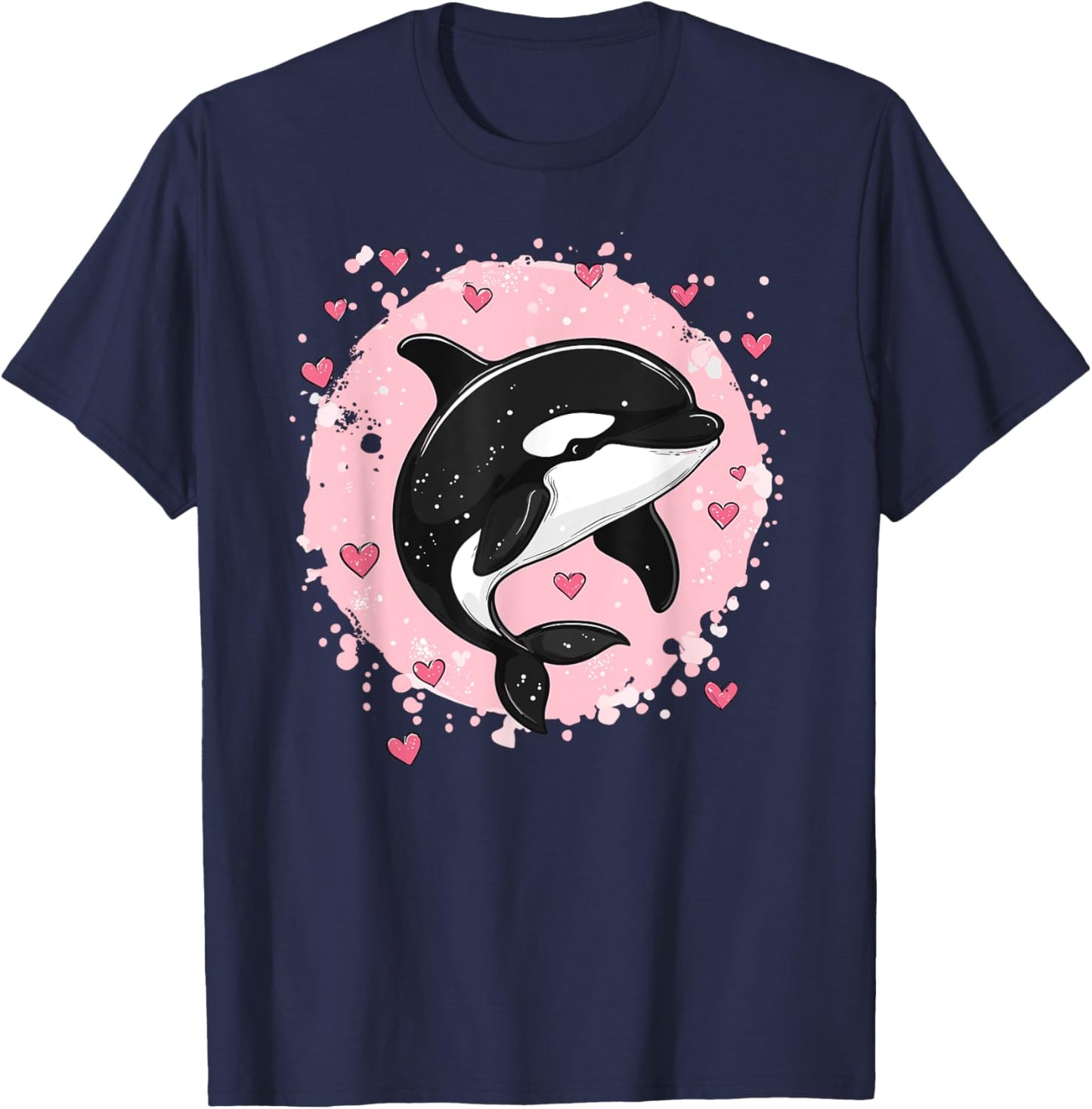 Orque entourée de cœurs et d'éclaboussures roses T-Shirt - T-Shirt | Navy