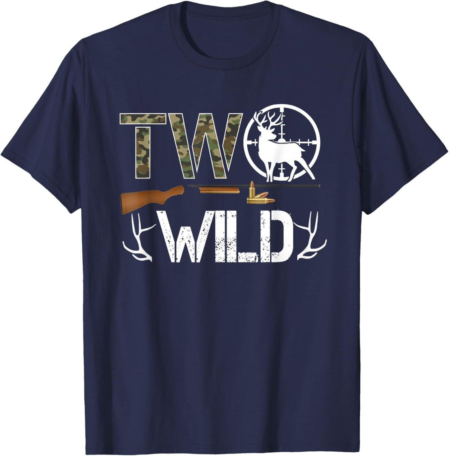 Two Wild Birthday Boy Deer Hunter Camouflage 2nd Birthday T-Shirt - T-Shirt | Navy