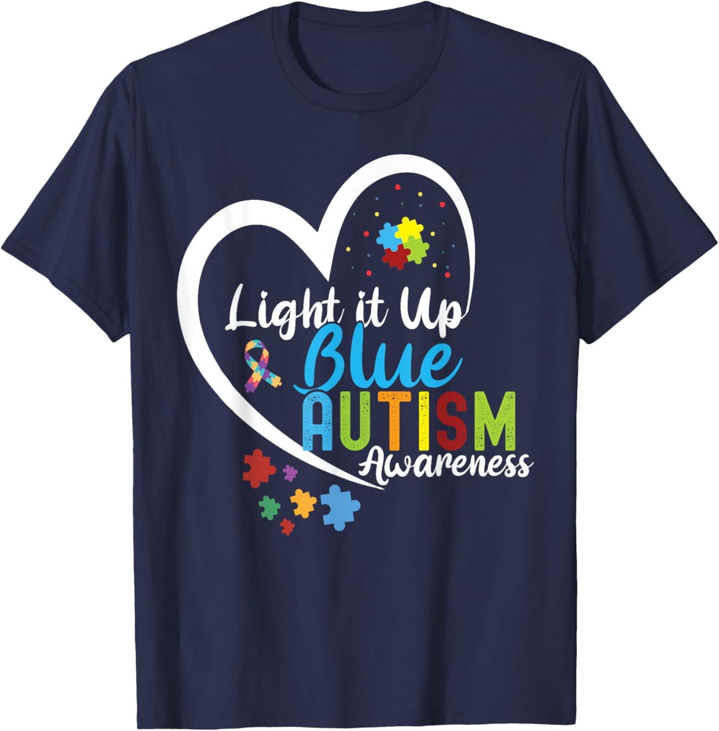 Women Light It Up Blue Autism Awareness Puzzle T-Shirt - T-Shirt | Navy