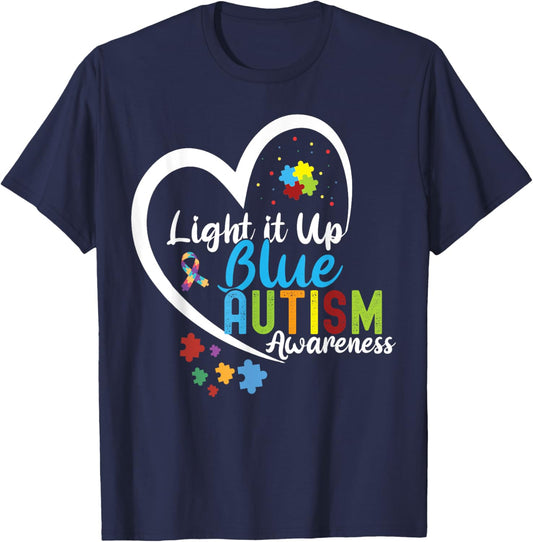 Women Light It Up Blue Autism Awareness Puzzle T-Shirt - T-Shirt | Navy