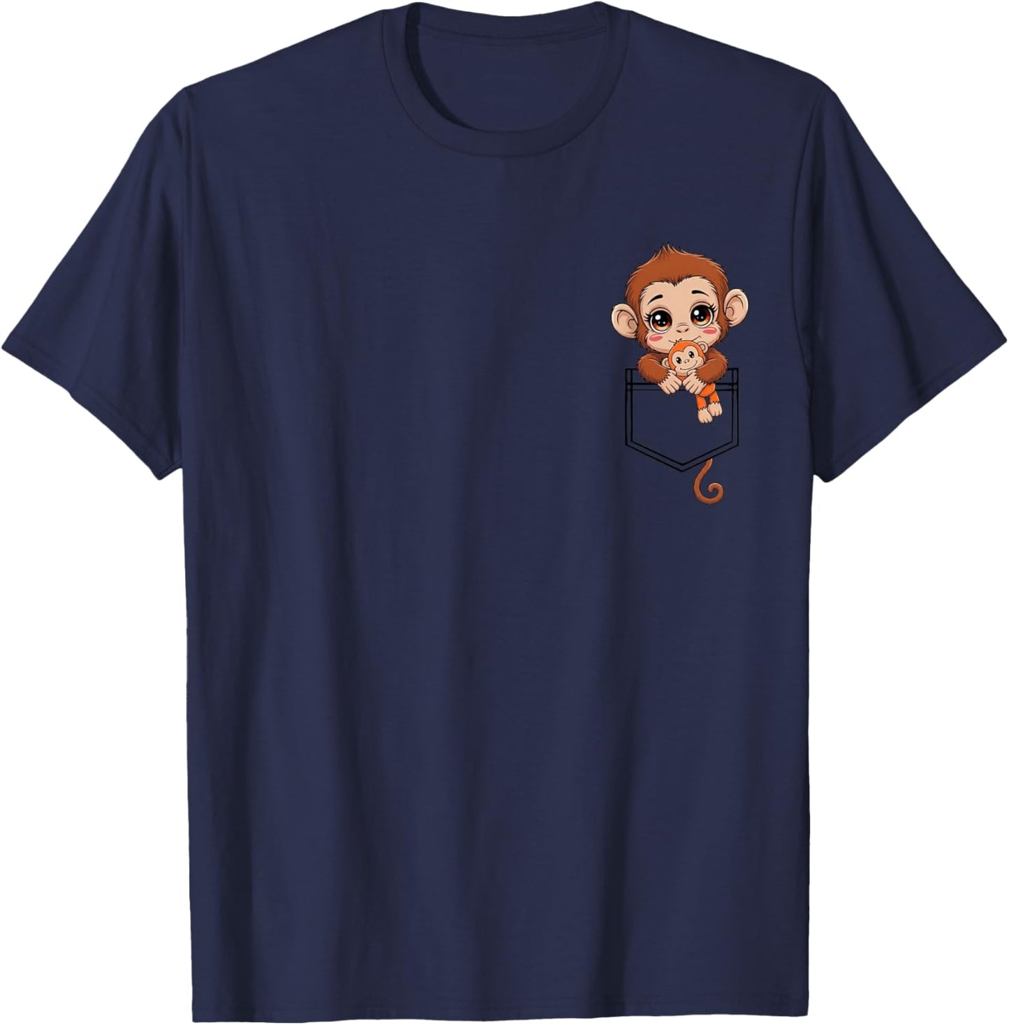 Cute Baby Monkey Named Punch in Pocket Funny Gifts Monkey T-Shirt - T-Shirt | Navy