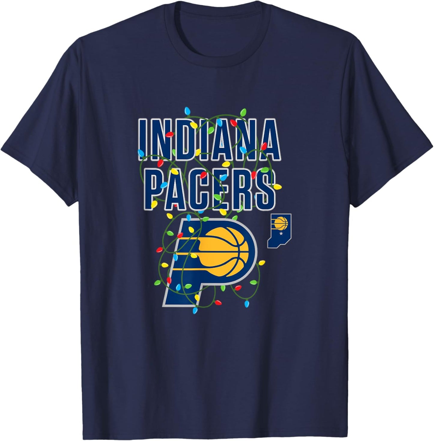 NBA Indiana Pacers Christmas Lights Holiday T-Shirt - T-Shirt | Navy