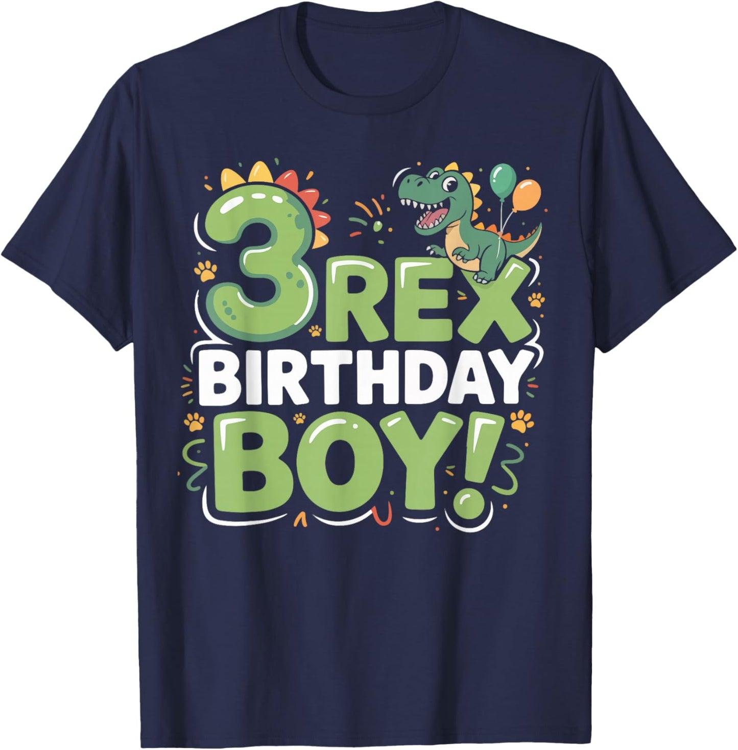 Three Rex Birthday Boy 3rd Birthday Dinosaur Third Year Old T-Shirt - T-Shirt | Navy