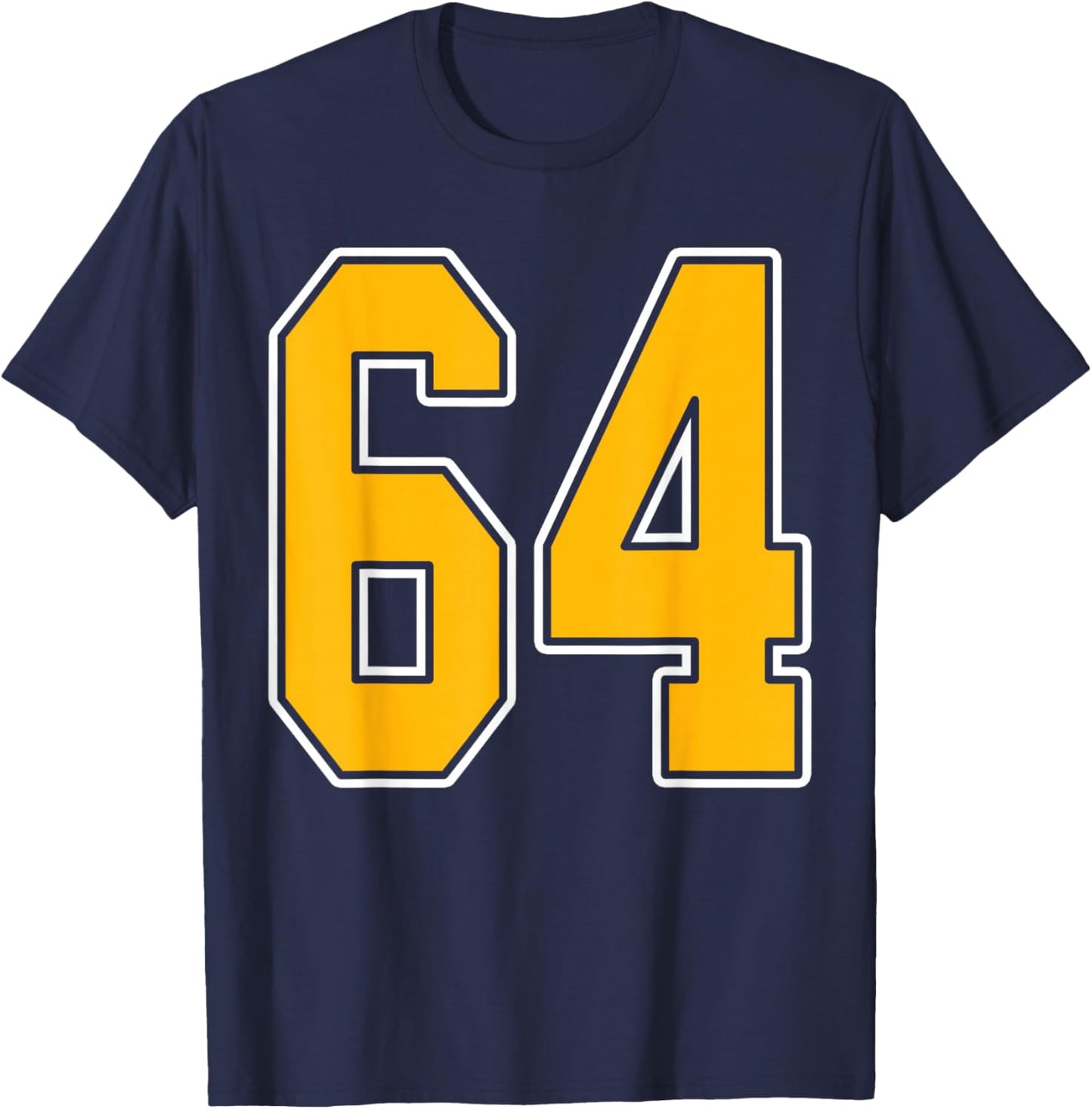 Gold and White Sports Number 64 Jersey Uniform Player T-Shirt - T-Shirt | Navy