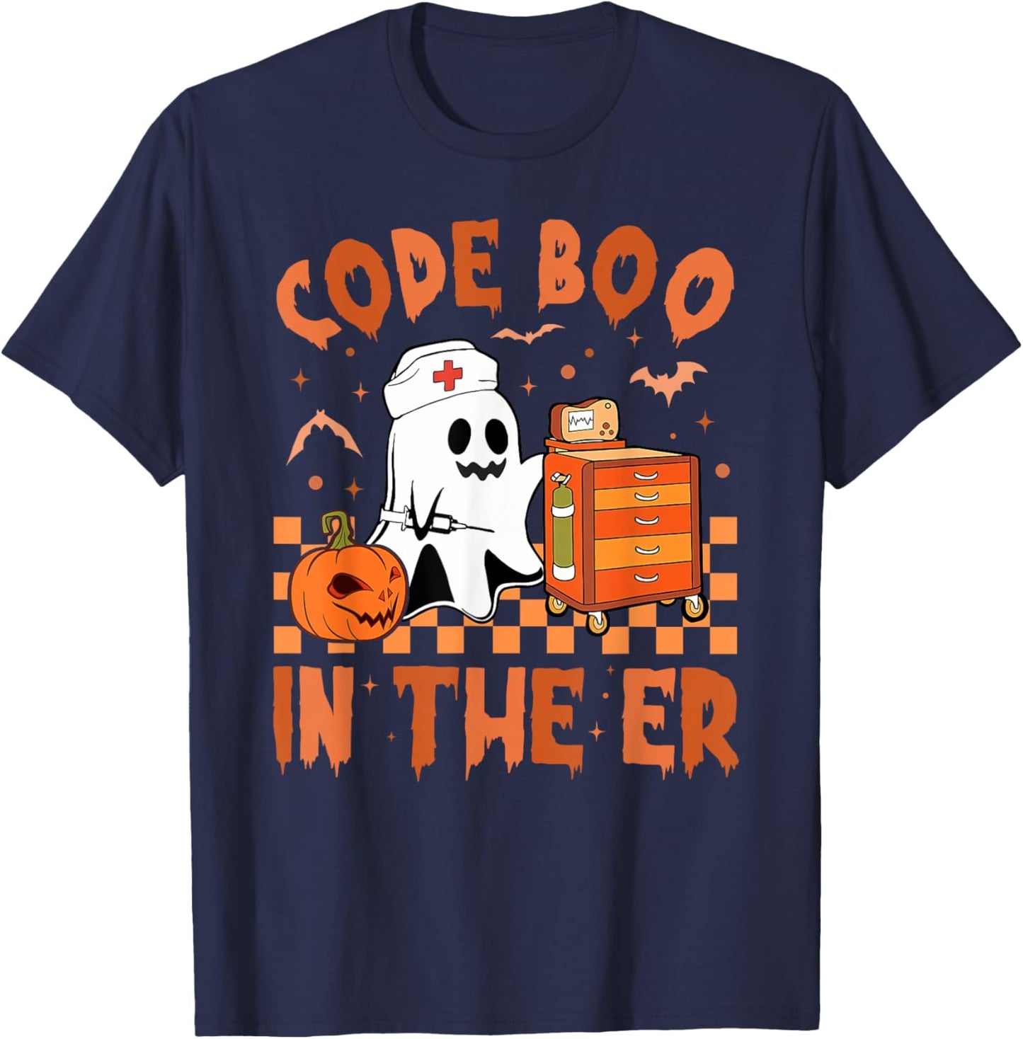 Retro Code Boo In The ER ICU Nurses Boo-jee Ghost Halloween T-Shirt - T-Shirt | Navy