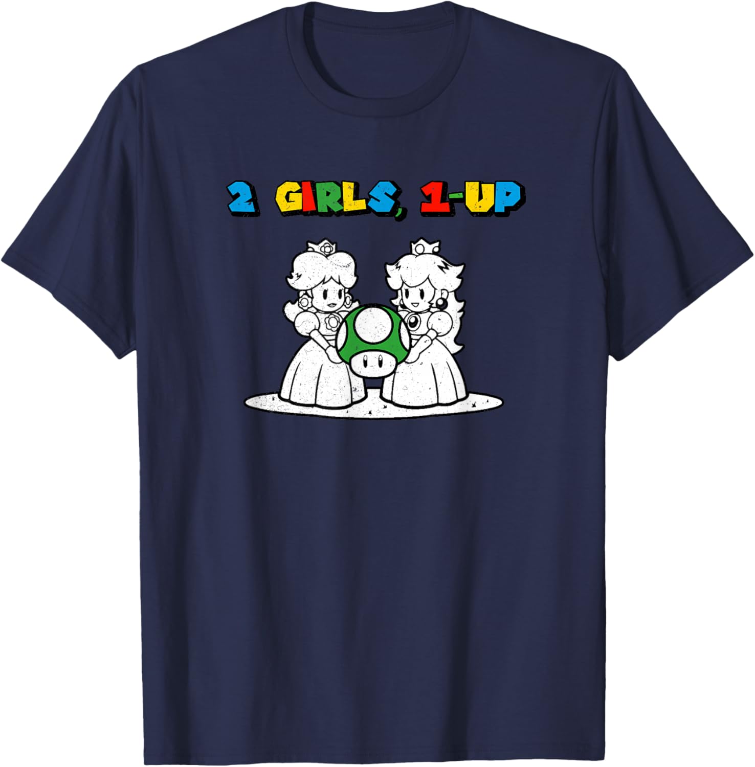 Two 2 Girls, One 1 Up - Funny Meme Vintage Gamer IYKYK 1-Up T-Shirt - T-Shirt | Navy