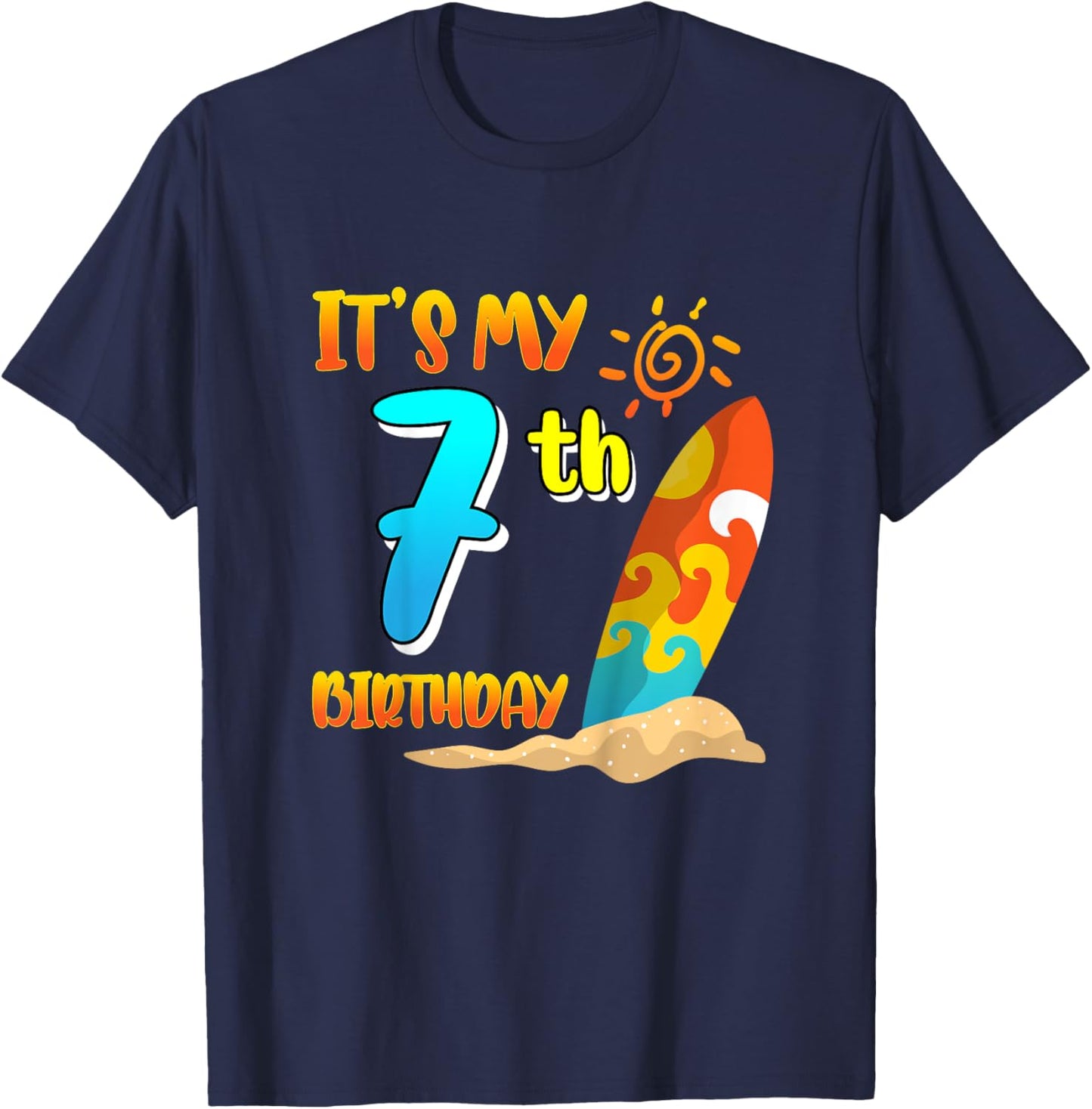 It's My 7th Birthday Surfing Beach Pool Party 7 Years Old for Girls Kids T-Shirt - T-Shirt | Navy