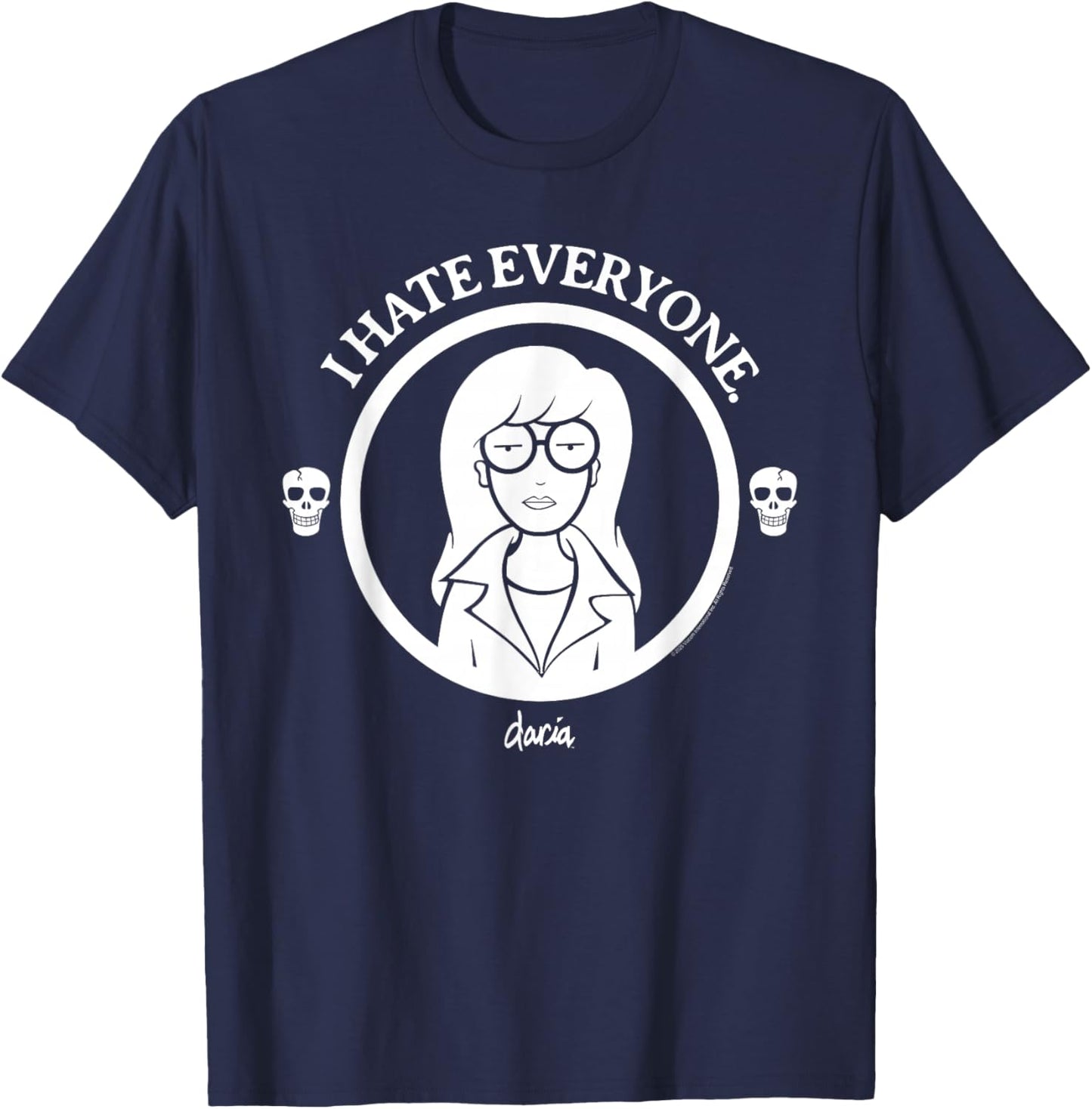 Daria Circle Outline I Hate Everyone Skulls Retro Cartoon T-Shirt - T-Shirt | Navy