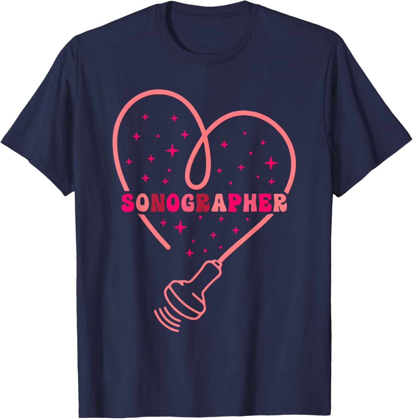Sonographer Heart Valentine's Day Ultrasound Technologist T-Shirt - T-Shirt | Navy