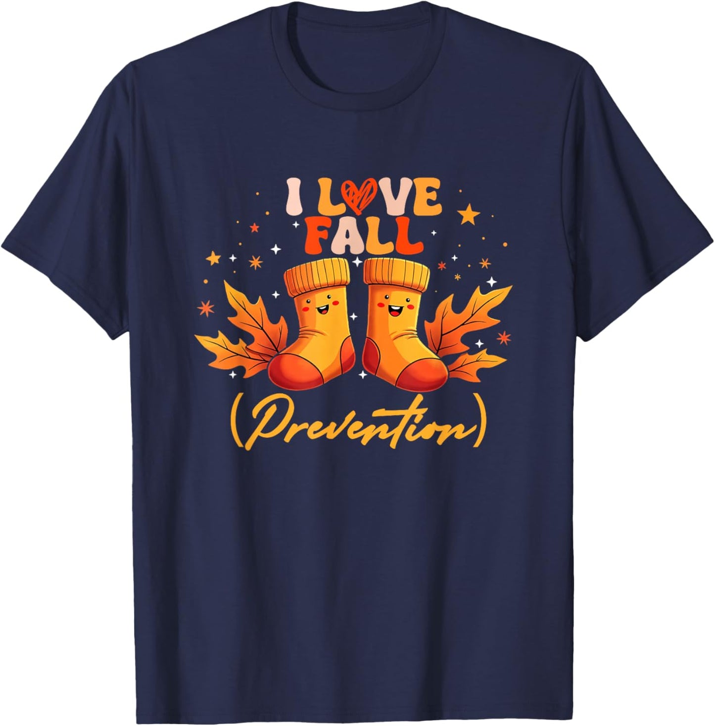 Groovy Retro I Love Fall (Prevention) Safety Nurse Halloween T-Shirt - T-Shirt | Navy
