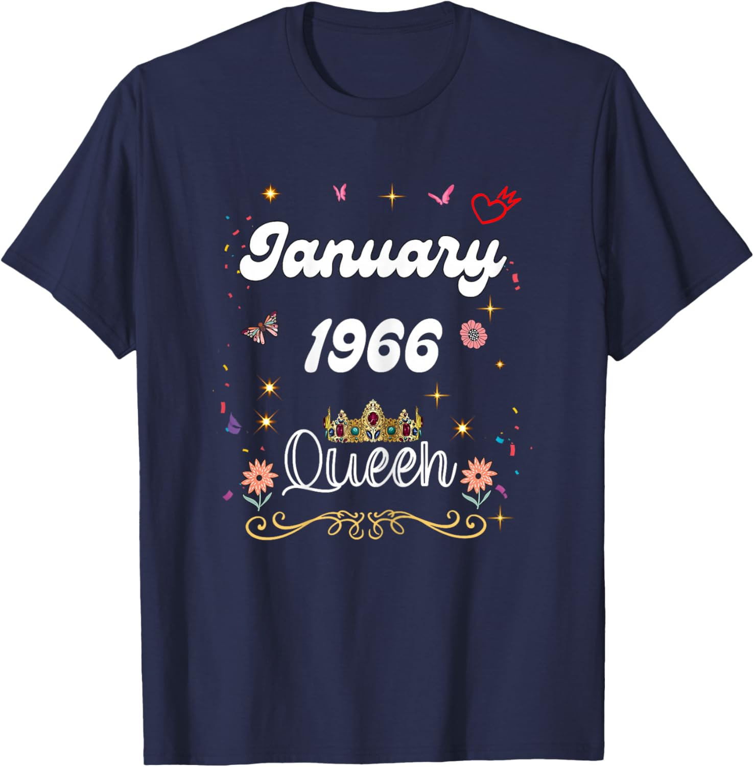 January 1966 Queen Since January 1966 Birthday Girl Woman T-Shirt - T-Shirt | Navy