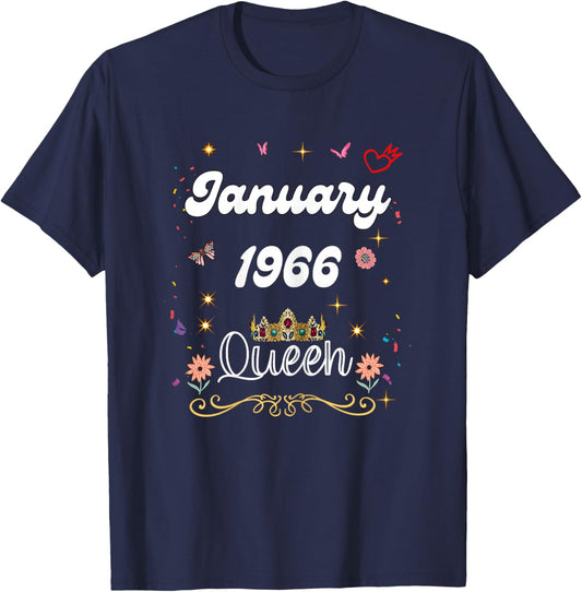 January 1966 Queen Since January 1966 Birthday Girl Woman T-Shirt - T-Shirt | Navy